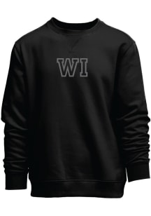 Wisconsin Womens Black Wisconsin Puff Paint Crew Sweatshirt