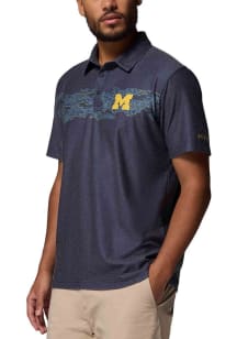 Columbia Michigan Wolverines Mens Navy Blue Thistletown Hills Short Sleeve Polo