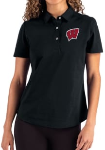 Cutter and Buck Wisconsin Badgers Womens Black Advantage Short Sleeve Polo Shirt