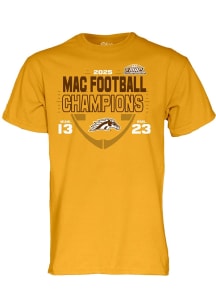 Blue 84 Western Michigan Broncos Gold 2025 MAC Football Champions Score Short Sleeve T Shirt