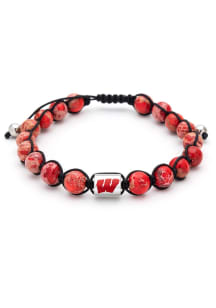 Wisconsin Badgers Stainless Steel Beaded Thread Mens Bracelet