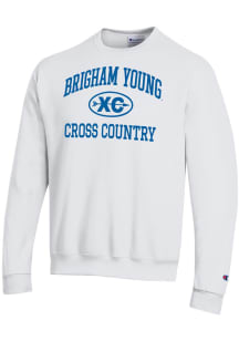 Champion BYU Cougars Mens White Cross Country Icon Powerblend Long Sleeve Crew Sweatshirt