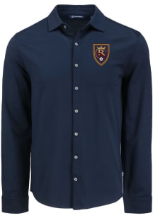 Cutter and Buck Real Salt Lake Mens Navy Blue Advantage Soft Pique Long Sleeve Dress Shirt