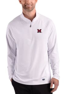 Cutter and Buck Miami RedHawks Mens White Prospect Epic Confidence Long Sleeve Qtr Zip Pullover