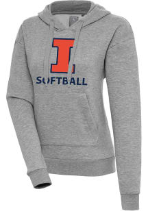 Antigua Illinois Fighting Illini Womens Grey Heather Softball Victory Hooded Sweatshirt