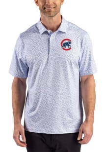 Cutter and Buck Chicago Cubs Mens Blue Team Fern Short Sleeve Polo
