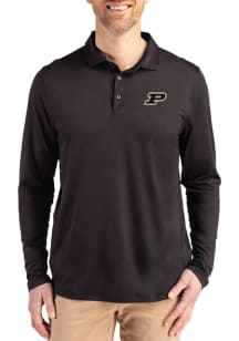 Cutter and Buck Purdue Boilermakers Mens Black Coastline Long Sleeve Polo Shirt