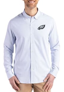 Cutter and Buck Philadelphia Eagles Mens Light Blue Mono Confidence Pinstripe Long Sleeve Dress Sh..
