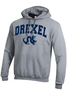 Champion Drexel Dragons Mens Grey Arch Mascot Long Sleeve Hoodie