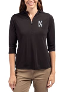 Cutter and Buck Northwestern Wildcats Womens Black Virtue Eco Pique Hooded Sweatshirt