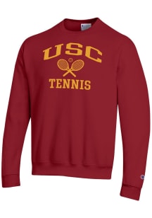 Champion USC Trojans Mens Cardinal Tennis Icon Powerblend Long Sleeve Crew Sweatshirt