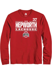Zach Hepworth Ohio State Buckeyes Red NIL Stacked Box Long Sleeve Player T Shirt