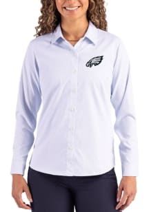 Cutter and Buck Philadelphia Eagles Womens Mono Epic Confidence Pinstripe Long Sleeve Light Blue D..