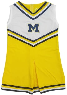 Little King Michigan Wolverines Girls Yellow V-Front Tackle Twill Set Cheer Dress