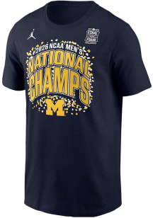 Nike Michigan Wolverines Navy Blue 2026 Men's Basketball National Champions Confetti Short Sleeve..