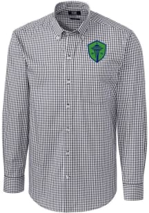 Cutter and Buck Seattle Sounders FC Mens Charcoal Easy Care Gingham Long Sleeve Dress Shirt