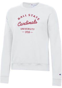 Champion Ball State Cardinals Womens White Est Date Powerblend Crew Sweatshirt