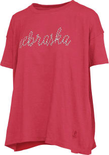Pressbox Nebraska Cornhuskers Womens Red Swirl Script Short Sleeve T-Shirt
