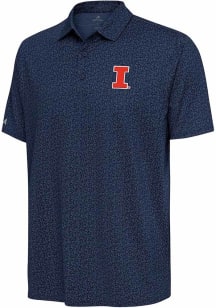 Antigua Illinois Fighting Illini Mens Navy Blue Blooming Short Sleeve Polo