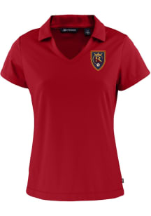 Cutter and Buck Real Salt Lake Womens Red Daybreak V Neck Short Sleeve Polo Shirt