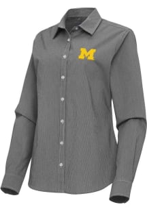 Antigua Michigan Wolverines Womens Porter Long Sleeve Black Dress Shirt