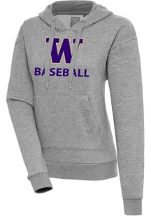 Antigua Washington Huskies Womens Grey Heather Baseball  Victory Hooded Sweatshirt