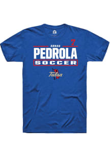 Arnau Pedrola Tulsa Golden Hurricane Blue NIL Stacked Box Short Sleeve Player T Shirt