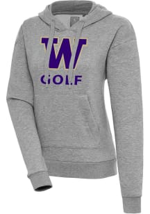 Antigua Washington Huskies Womens Grey Heather Golf  Victory Hooded Sweatshirt