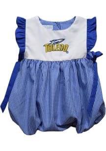 Vive La Fete Toledo Rockets Baby Girls Navy Blue Gingham Bubble Short Sleeve Dress