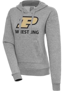 Antigua Purdue Boilermakers Womens Grey Heather Wrestling Victory Hooded Sweatshirt