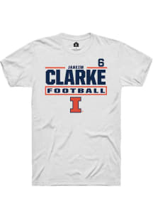 Jaheim Clarke Illinois Fighting Illini White Football NIL Stacked Box Short Sleeve Player T Shirt