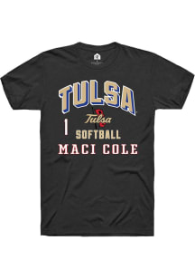 Maci Cole Tulsa Golden Hurricane Black NIL Arch Logo Short Sleeve Player T Shirt