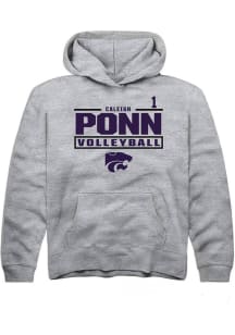 Caleigh Ponn Rally K-State Wildcats Youth NIL Stacked Box Long Sleeve Player Hoodie Grey
