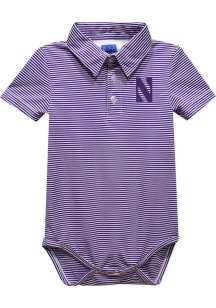 Vive La Fete Northwestern Wildcats Baby Purple Pencil Stripe Short Sleeve One Piece Polo