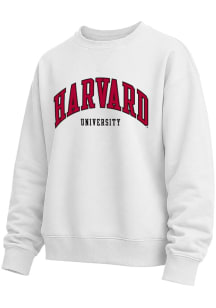 Harvard Crimson Mens White Arched Team Name Long Sleeve Crew Sweatshirt