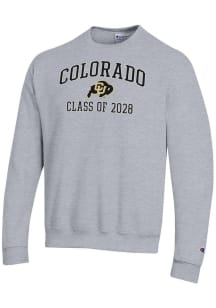Champion Colorado Buffaloes Mens Grey Font Class of 2028 Powerblend Long Sleeve Crew Sweatshirt
