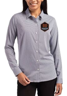 Cutter and Buck Houston Dynamo Womens Epic Confidence Gingham Long Sleeve Black Dress Shirt