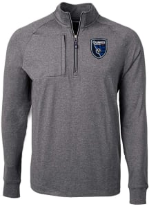 Cutter and Buck San Jose Earthquakes Mens Black Adapt Eco Long Sleeve Qtr Zip Pullover