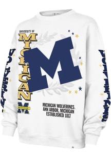 47 Michigan Wolverines Womens White Thunderous Crew Sweatshirt