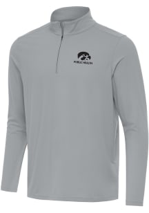Antigua Iowa Hawkeyes Mens Ash Intent Health Long Sleeve Qtr Zip Pullover