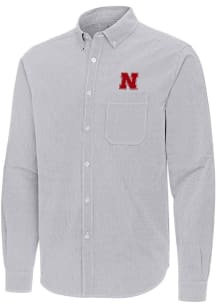 Antigua Nebraska Cornhuskers Mens Ash Porter Long Sleeve Dress Shirt