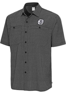 Antigua Brooklyn Nets Mens Black Mosiaic SS Short Sleeve Dress Shirt