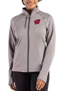 Cutter and Buck Wisconsin Badgers Womens Graphite Peshastin Long Sleeve Full Zip Jacket