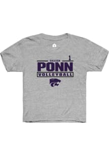 Caleigh Ponn K-State Wildcats Youth Grey NIL Stacked Box Player Tee