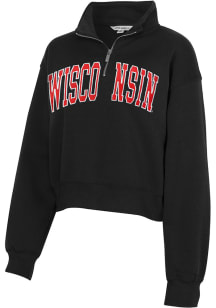 Wisconsin Badgers Womens Black Cropped Sport Fleece Qtr Zip