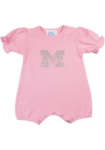 Michigan Wolverines Baby Pink Clear Stones Short Sleeve One Piece