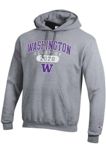 Champion Washington Huskies Mens Grey Class of 2028 Powerblend Long Sleeve Hoodie