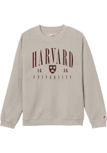 Harvard Crimson Mens Oatmeal Arch Over Primary Logo Long Sleeve Fashion Sweatshirt