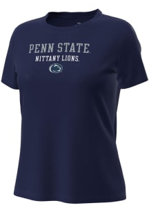 Under Armour Penn State Nittany Lions Womens Navy Blue Stacked over logo Tech Stretch Short Sleeve..