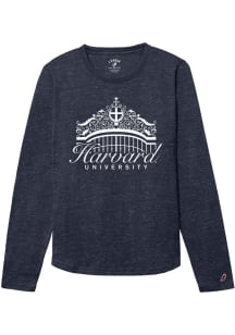 Harvard Crimson Womens Navy Blue Johnson Gate Script LS Tee
